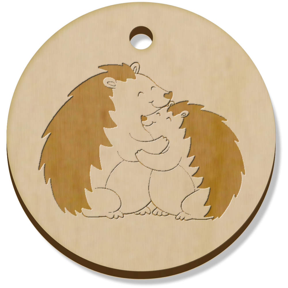 11 x 34mm 'Hedgehog Hugs' Wooden Pendants / Charms (PN00011547)