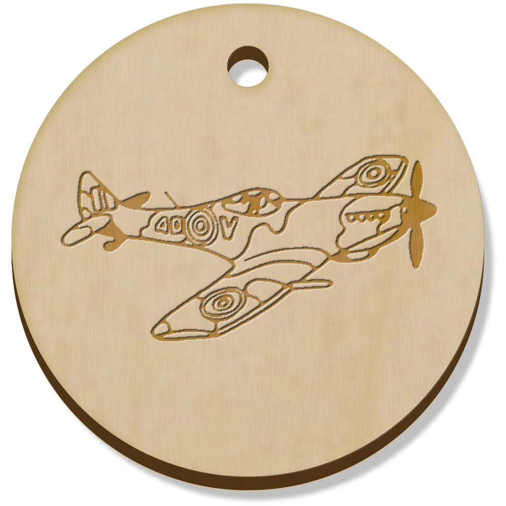 11 x 34mm 'Spitfire Plane' Wooden Pendants / Charms (PN00040281)
