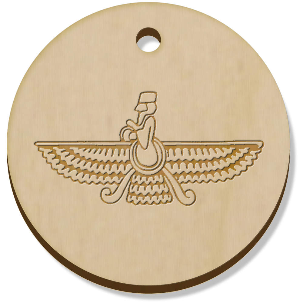 11 x 34mm 'Sumerian Sun Symbol' Wooden Pendants / Charms (PN00043269)