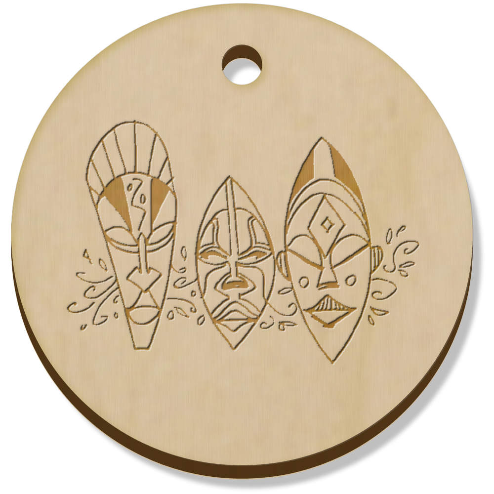 11 x 34mm 'African Masks' Wooden Pendants / Charms (PN00053538)