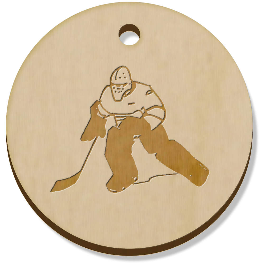 11 x 34mm 'Ice Hockey Player' Wooden Pendants / Charms (PN00053829)