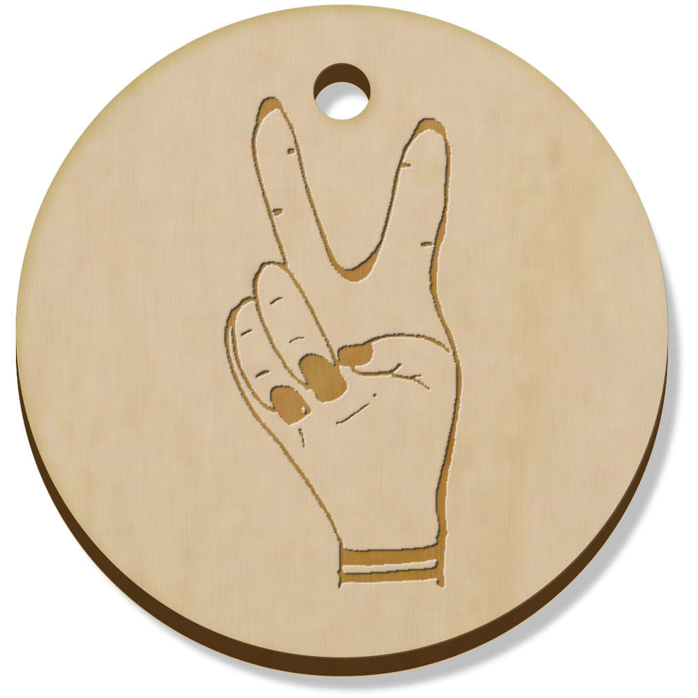 11 x 34mm 'Peace Sign Fingers' Wooden Pendants / Charms (PN00055410)