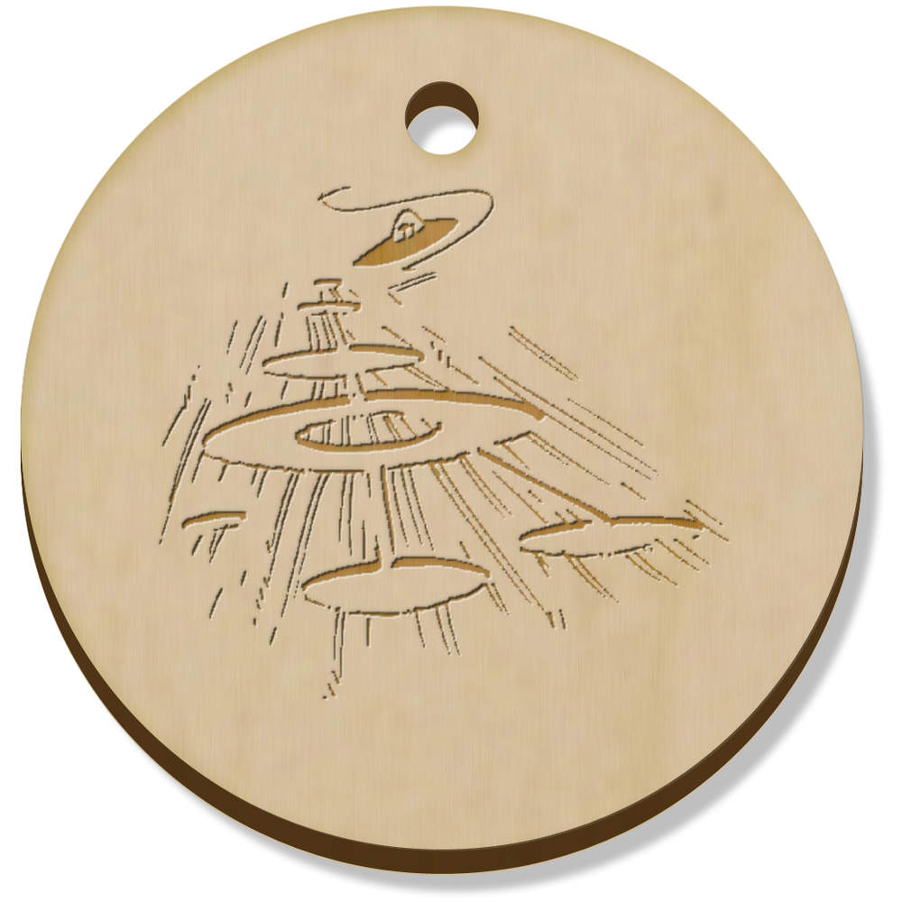 11 x 34mm 'UFO & Crop Circles' Wooden Pendants / Charms (PN00058346)