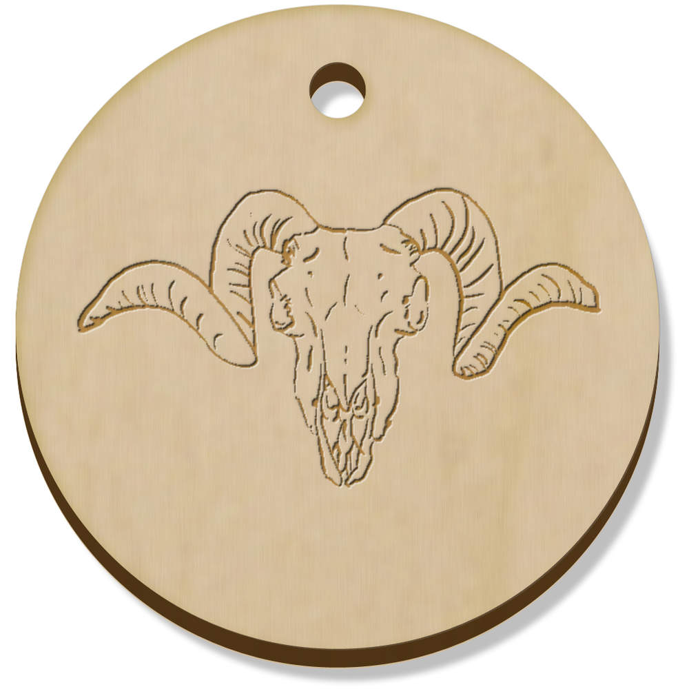11 x 34mm 'Ram Skull' Wooden Pendants / Charms (PN00058519)