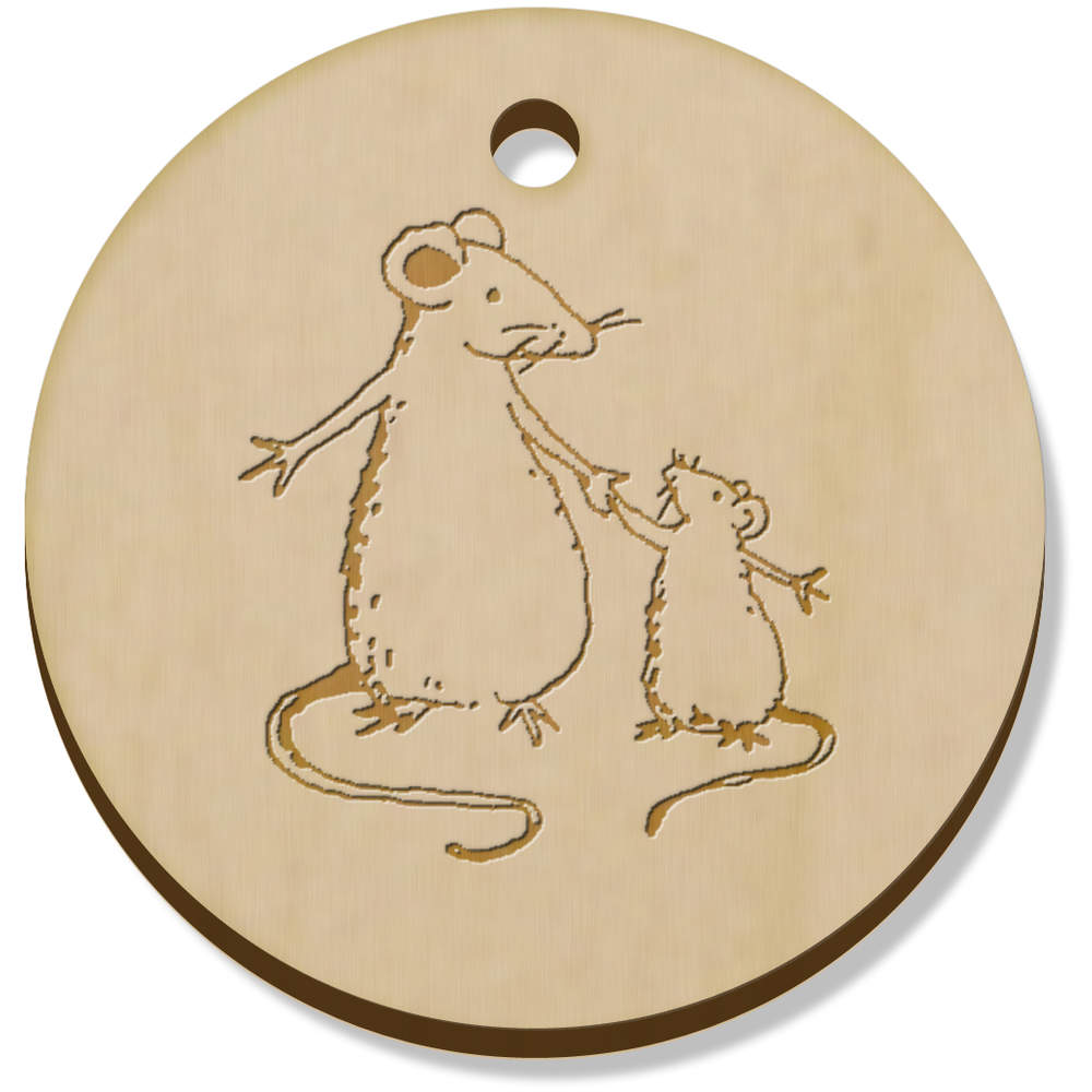 11 x 34mm 'Rat Mother & Child' Wooden Pendants / Charms (PN00058554)