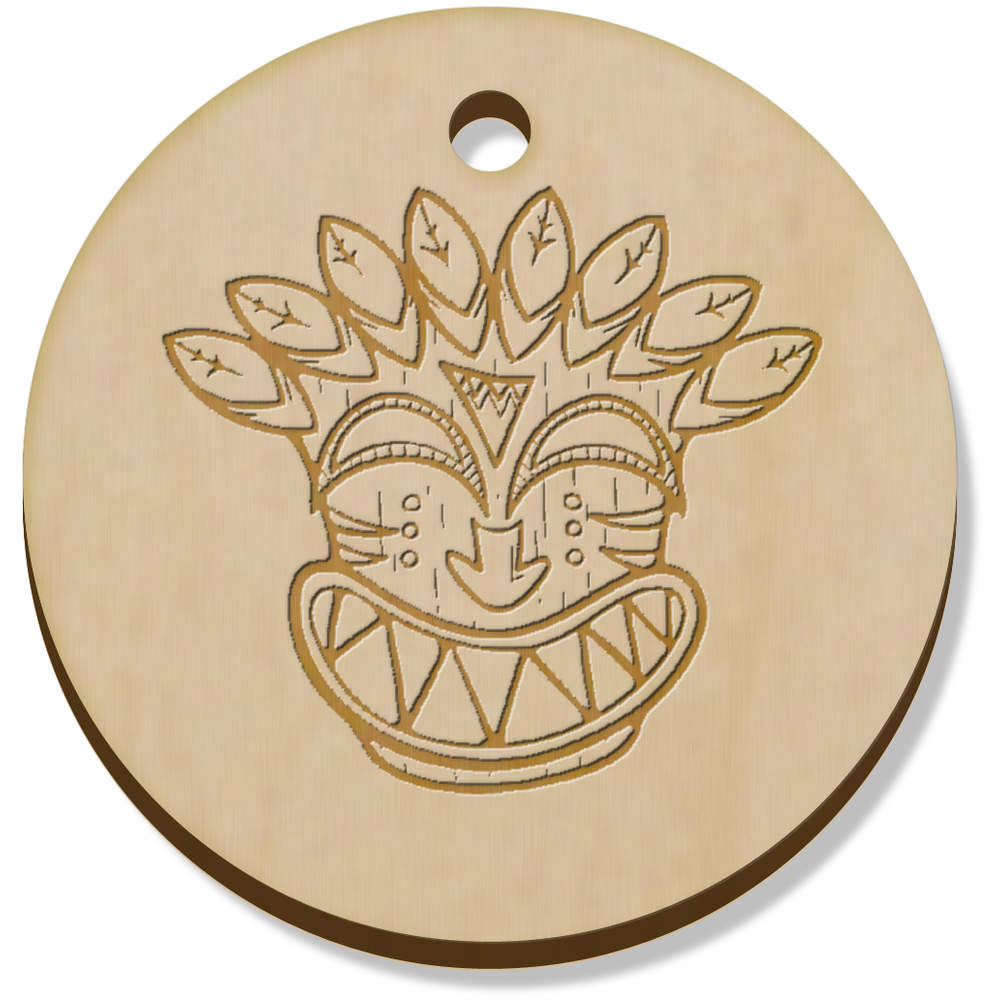 11 x 34mm 'Smiling Tiki Mask' Wooden Pendants / Charms (PN00059447)