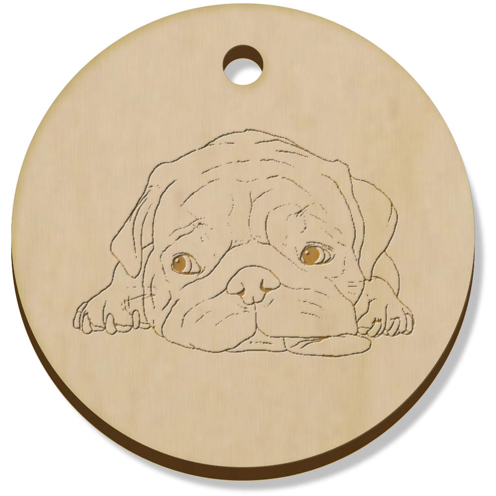 11 x 34mm 'Lazy Pug' Wooden Pendants / Charms (PN00065562)