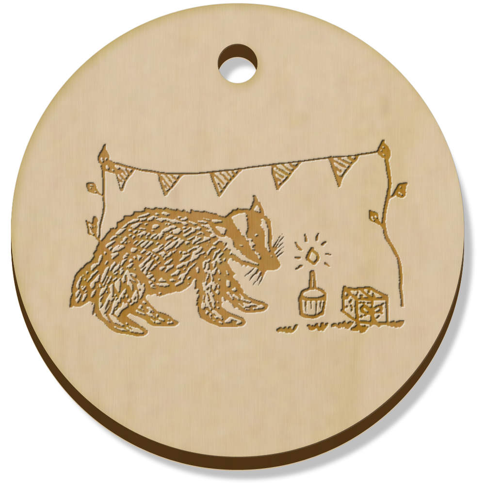 11 x 34mm 'Party Badger' Wooden Pendants / Charms (PN00065982)