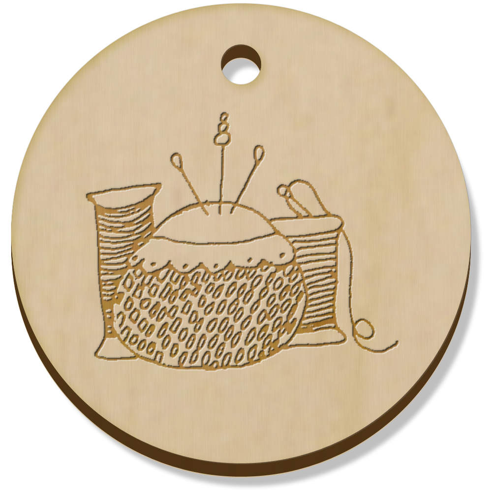 11 x 34mm 'Needles & Thread' Wooden Pendants / Charms (PN00066733)