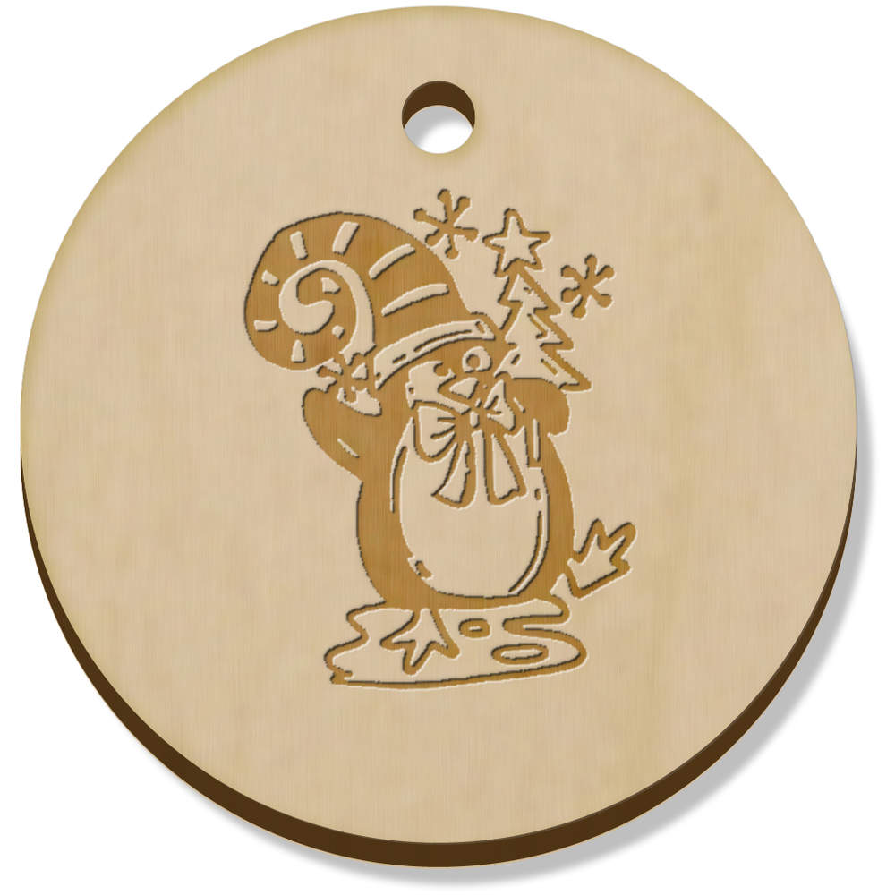 11 x 34mm 'Xmas Penguin' Wooden Pendants / Charms (PN00066910)