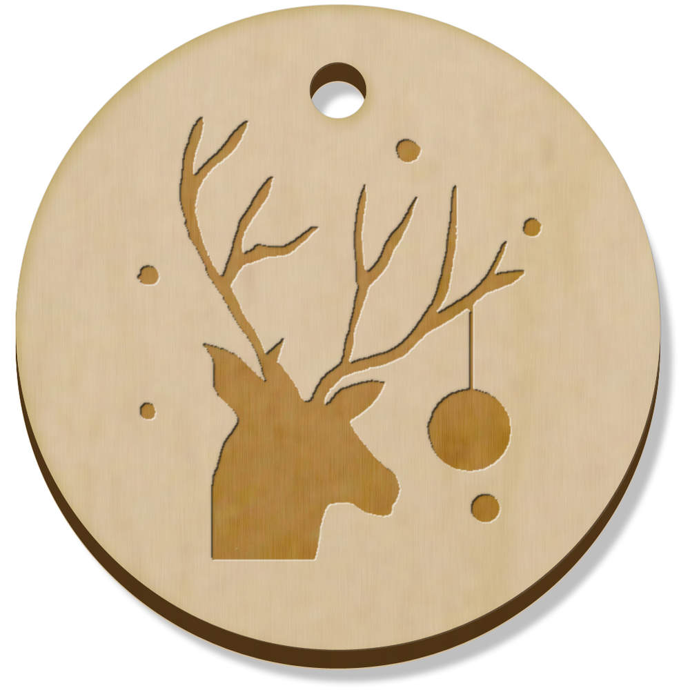 11 x 34mm 'Christmas Stag with Bauble' Wooden Pendants / Charms (PN00068808)