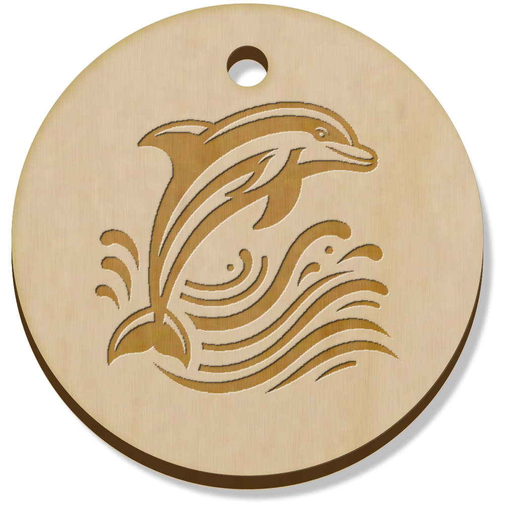 11 x 34mm 'Leaping Dolphin' Wooden Pendants / Charms (PN00071380)