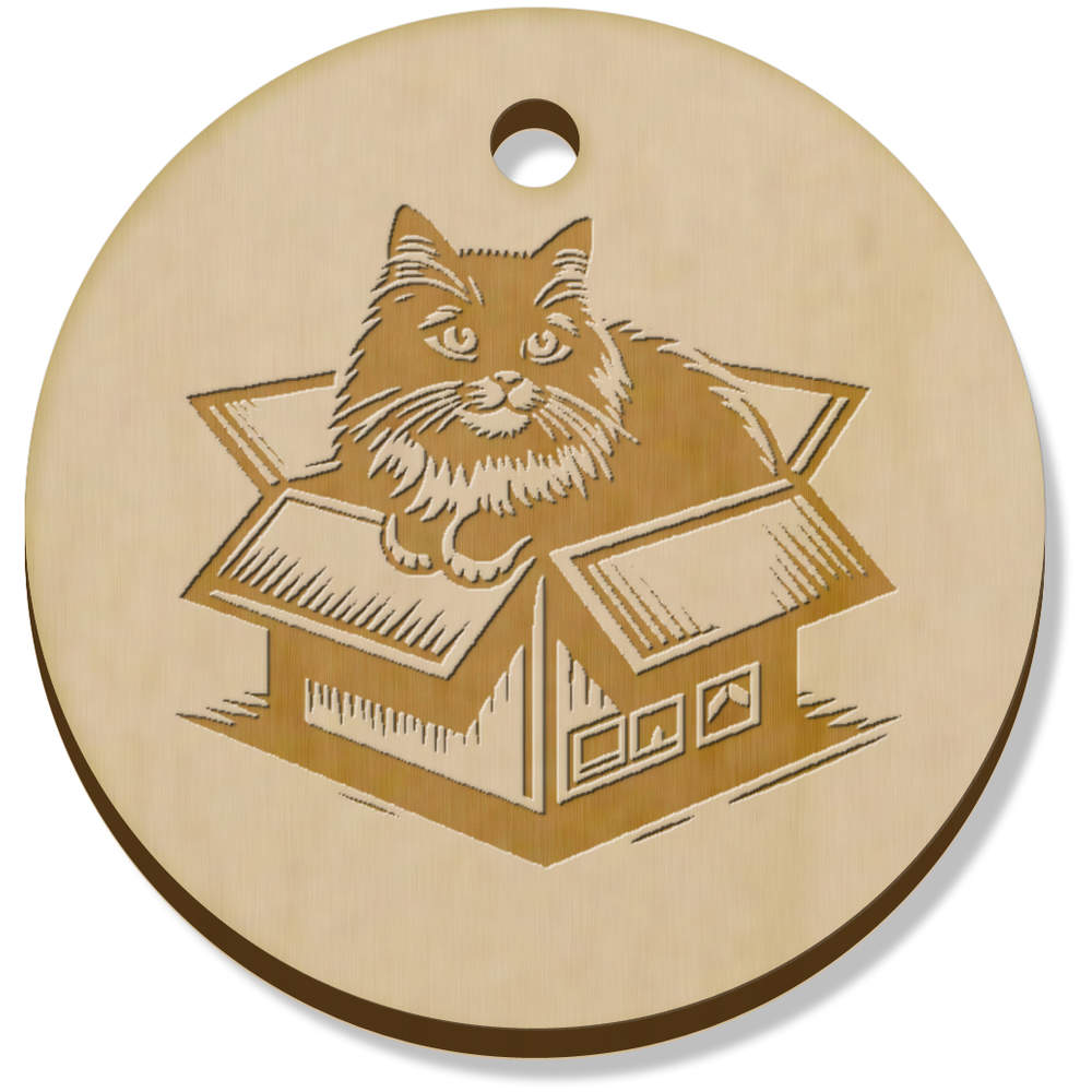 11 x 34mm 'Playful Cat In A Box' Wooden Pendants / Charms (PN00072224)