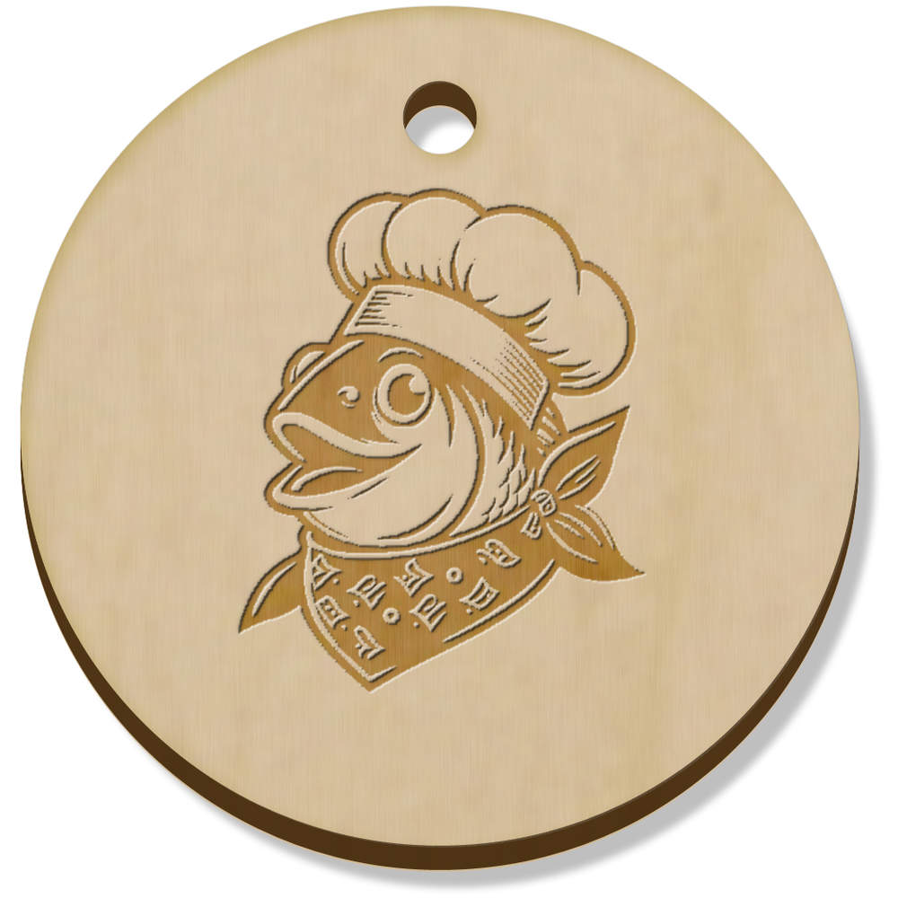 11 x 34mm 'Fish Chef' Wooden Pendants / Charms (PN00072692)