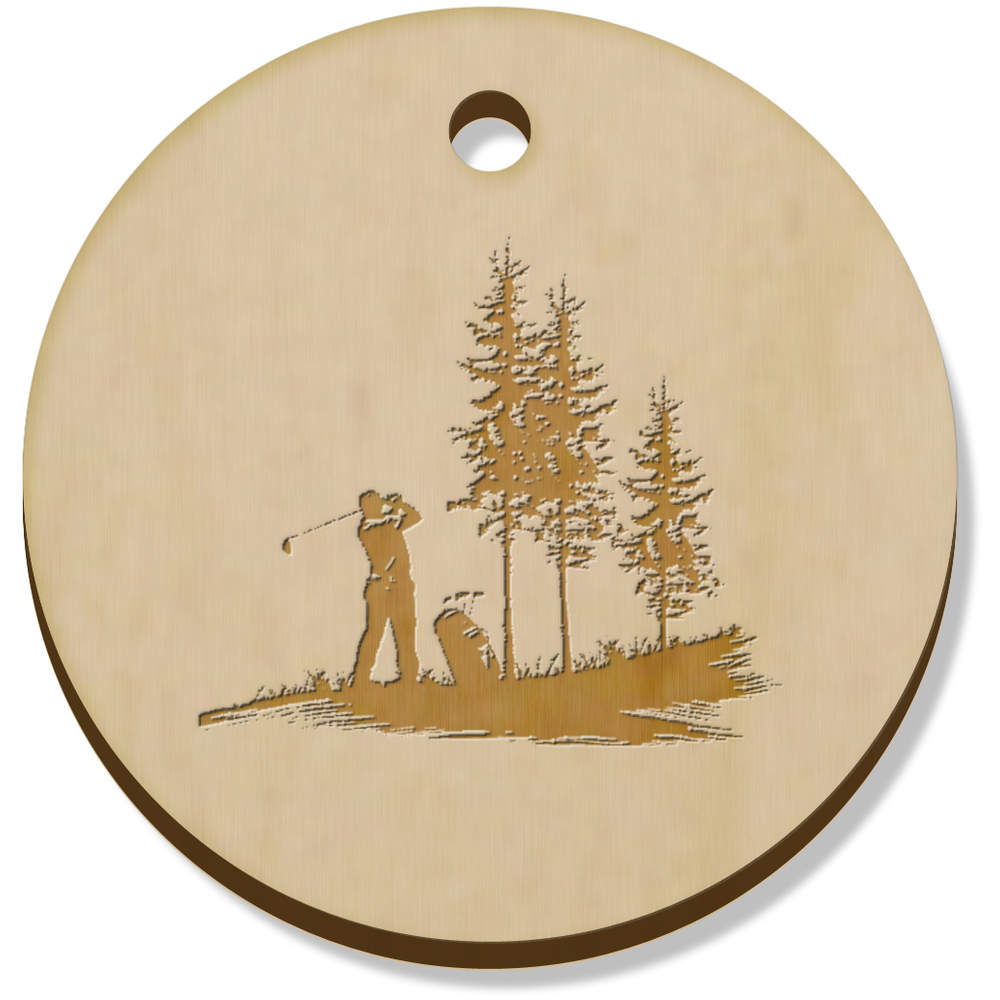 11 x 34mm 'Golfer Taking a Swing' Wooden Pendants / Charms (PN00074189)