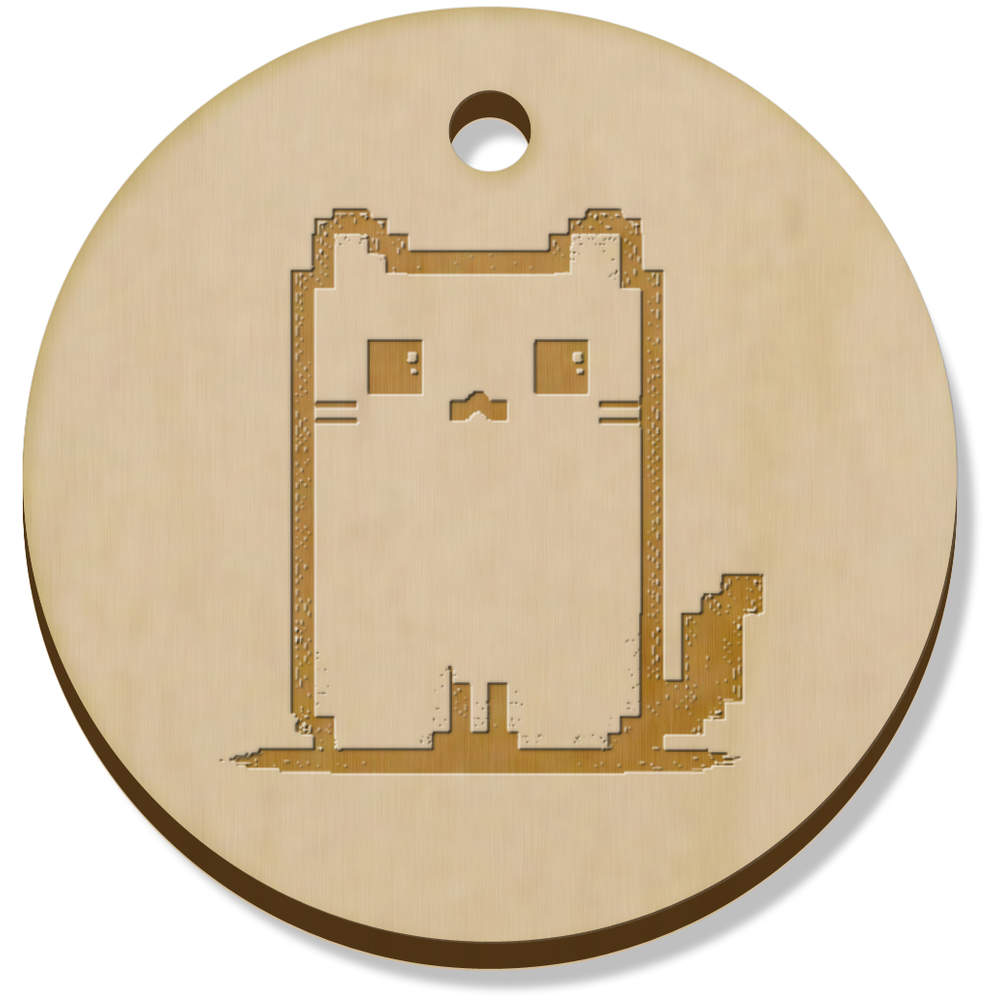 11 x 34mm 'Pixel Cartoon Cat' Wooden Pendants / Charms (PN00074234)