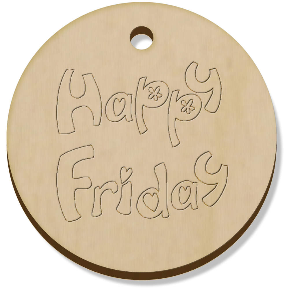11 x 34mm 'Happy Friday' Wooden Pendants / Charms (PN00074356)