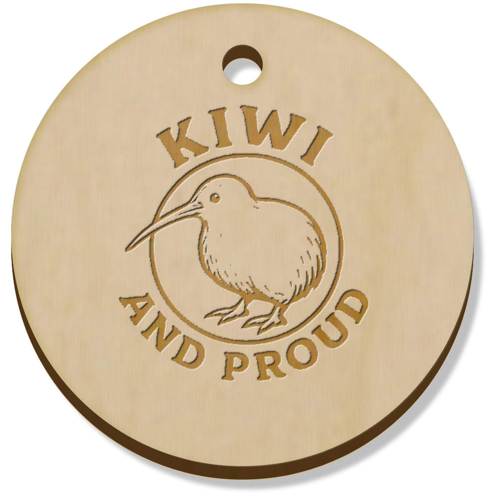 11 x 34mm 'Kiwi and Proud' Wooden Pendants / Charms (PN00075044)
