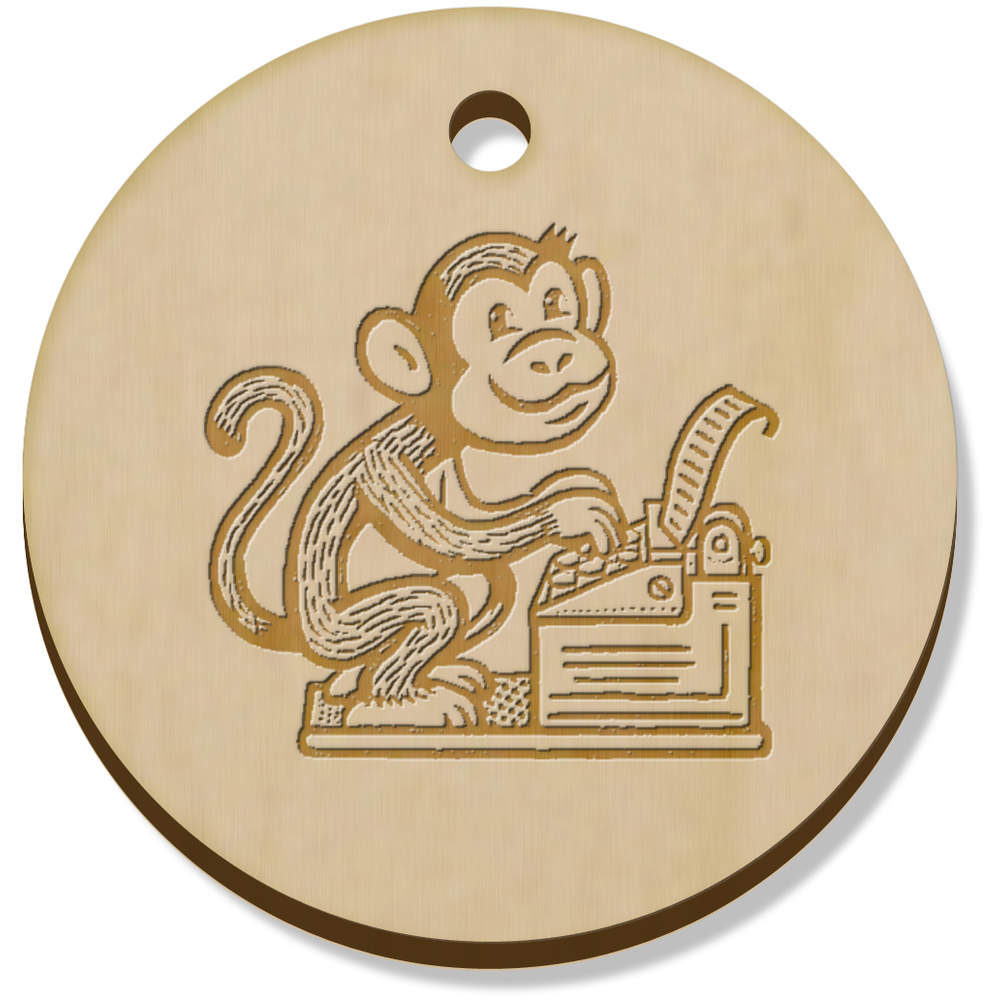 11 x 34mm 'Silly Monkey with Typewriter' Wooden Pendants / Charms (PN00075297)