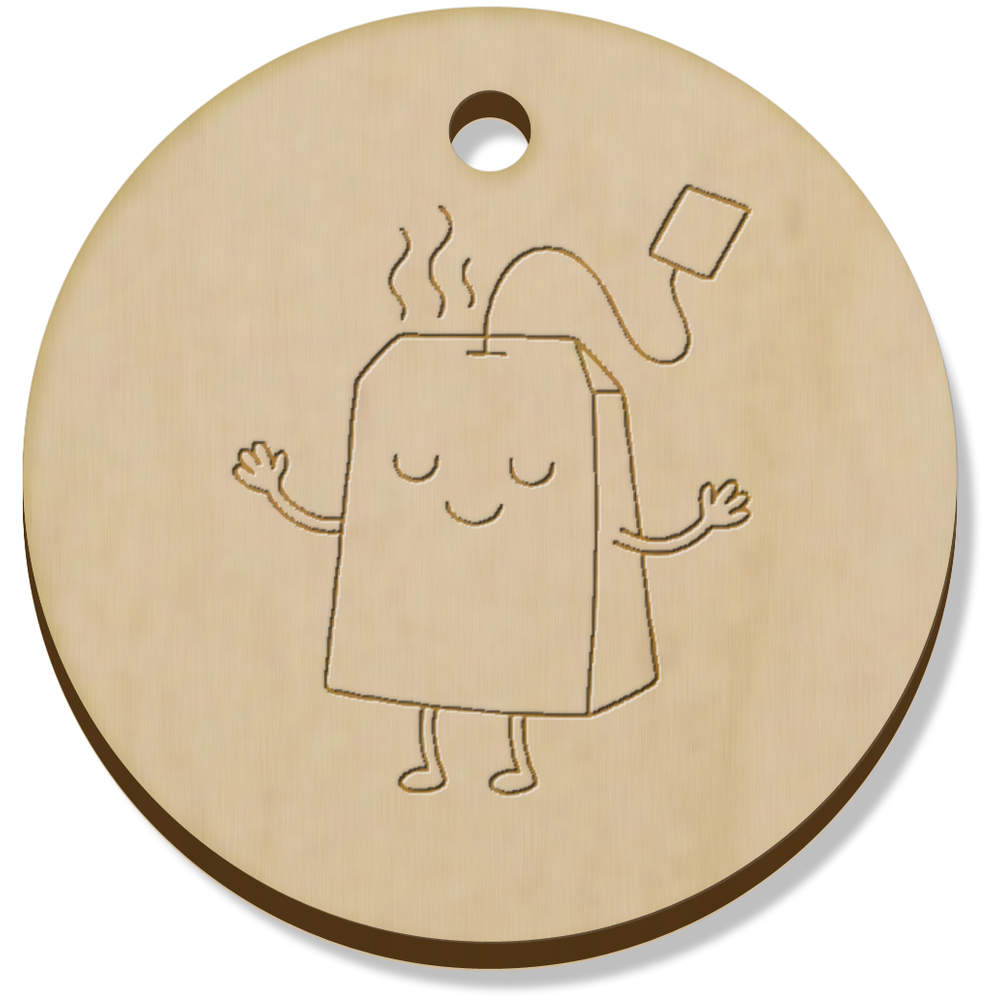 11 x 34mm 'Happy Teabag' Wooden Pendants / Charms (PN00075815)
