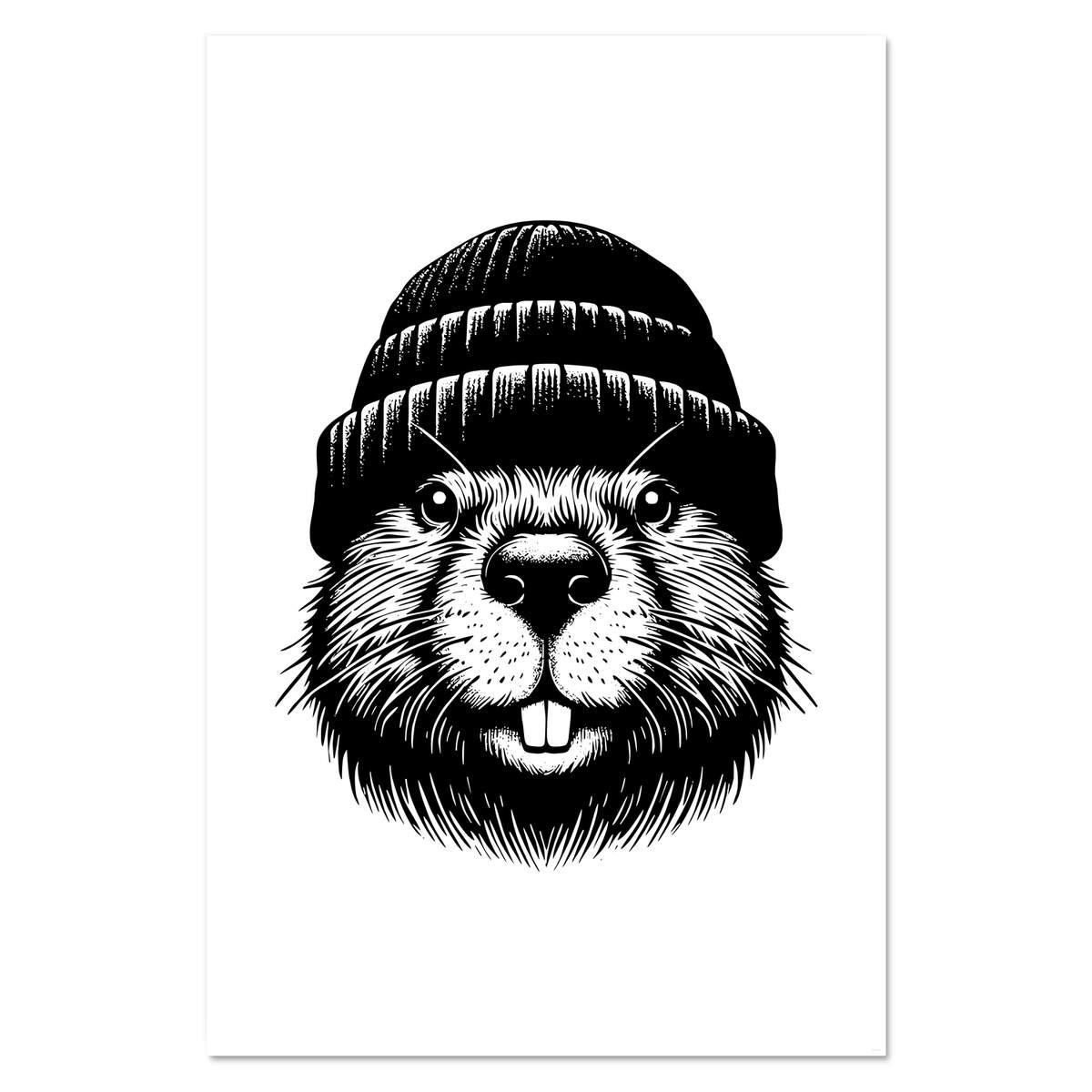 Super A1 'Beaver Wearing Beanie Hat' Wall Poster / Print (PP00289849)
