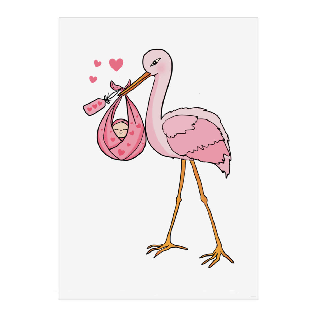 'Stork With Baby Girl' Wall Art Poster - A2 Portrait - Unframed Wall Art Print for Home Decor - 594mm / 23.4in (PP00253022)