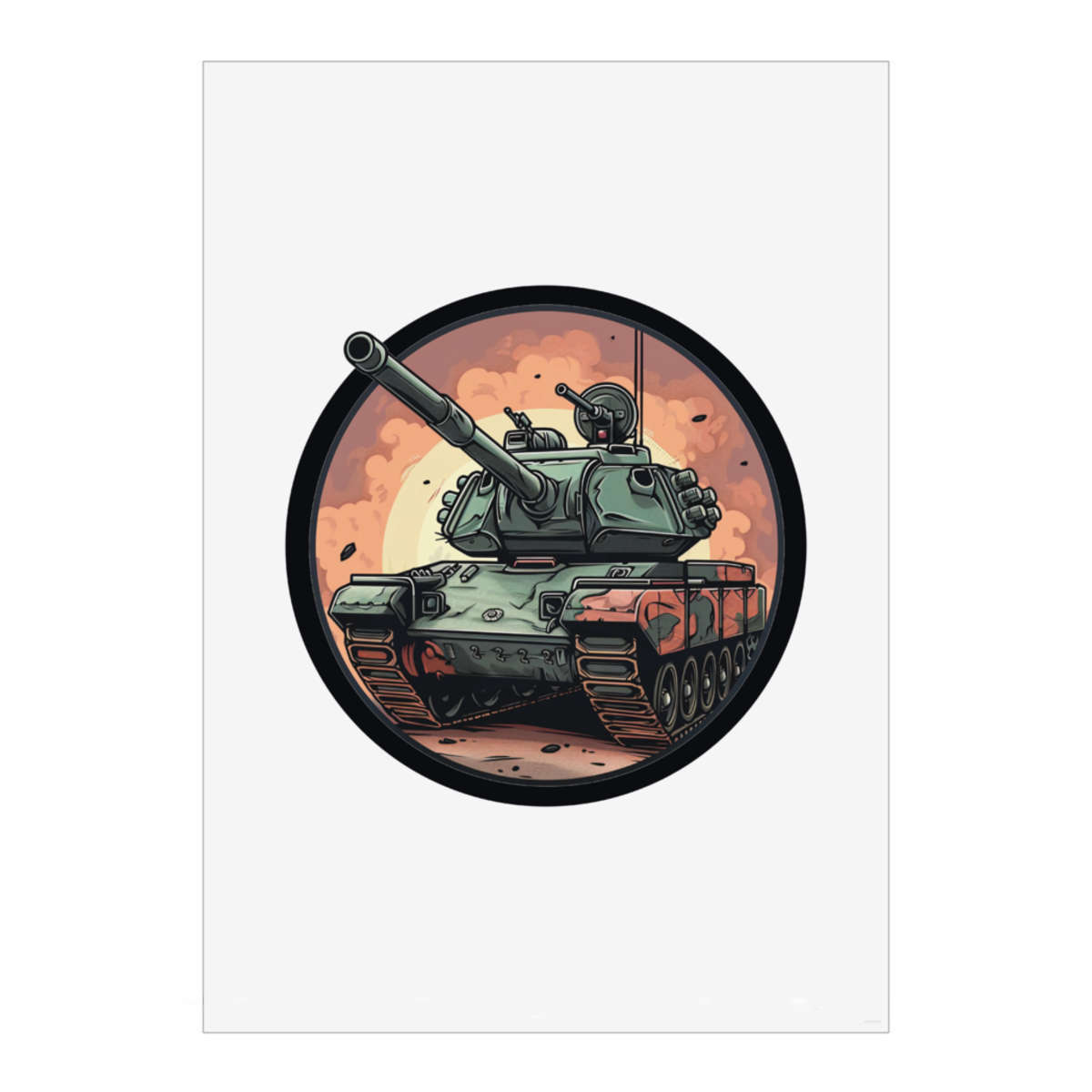 'Army Tank in Circle Frame' Wall Art Poster Print -  Unframed Artwork for Home Decor - A2 Portrait (PP00277727)