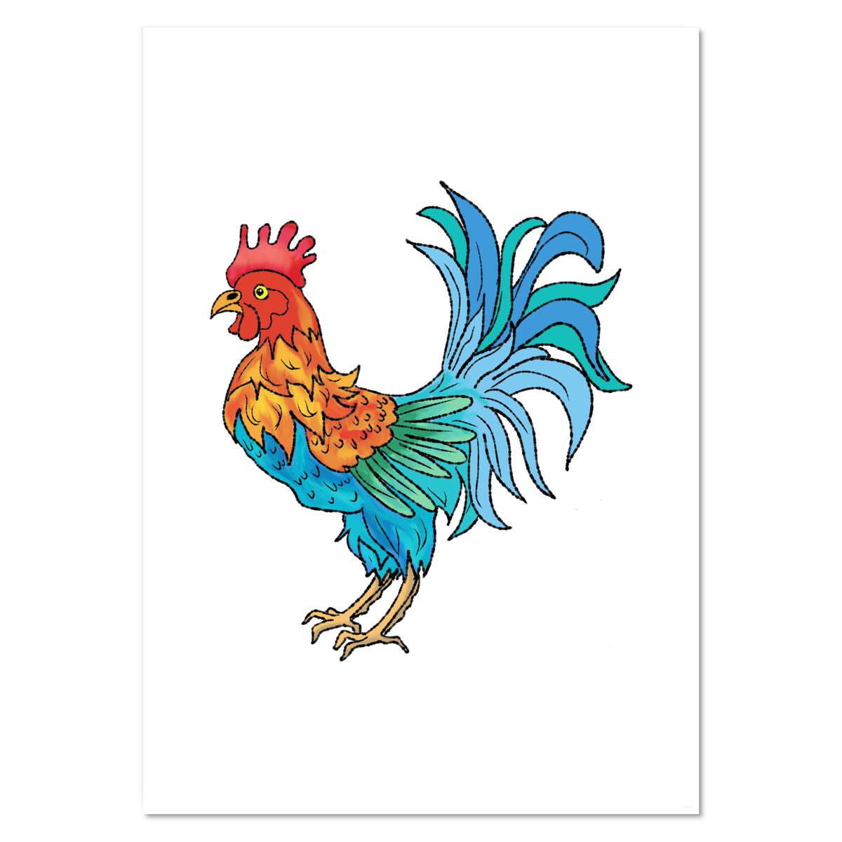 A2 'Colourful Rooster' Wall Poster / Print (PP00315589)