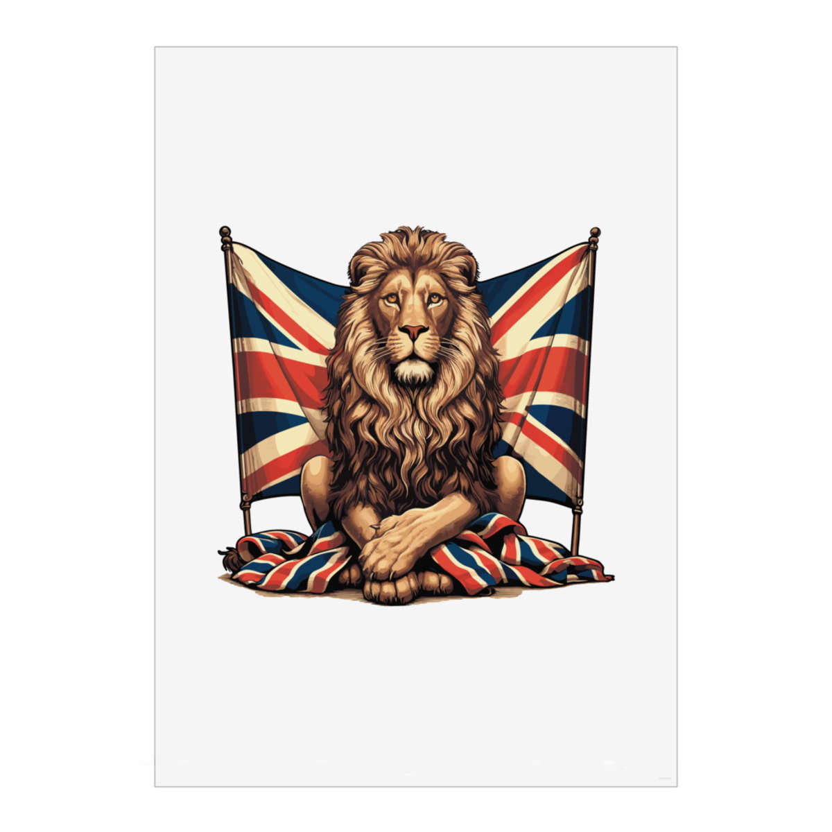 'Proud Lion & Union Jack' Wall Art Poster - A2 Portrait - Unframed Wall Art Print for Home Decor - 594mm / 23.4in (PP00326767)