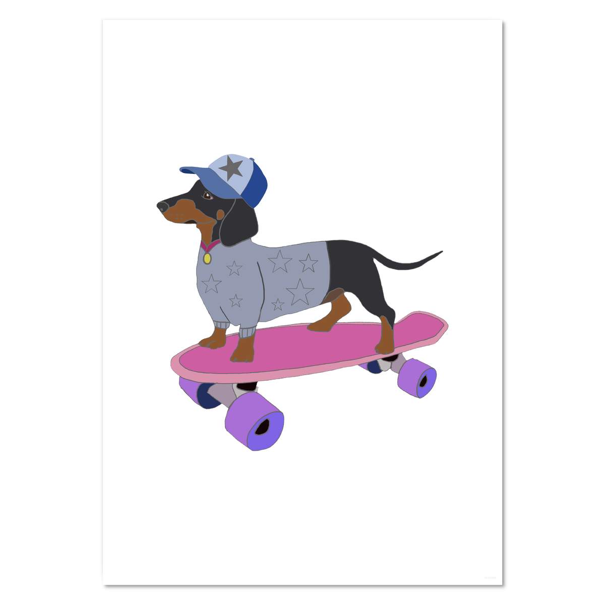 A3 'Dachshund On Skateboard' Wall Poster / Print (PP00153587)