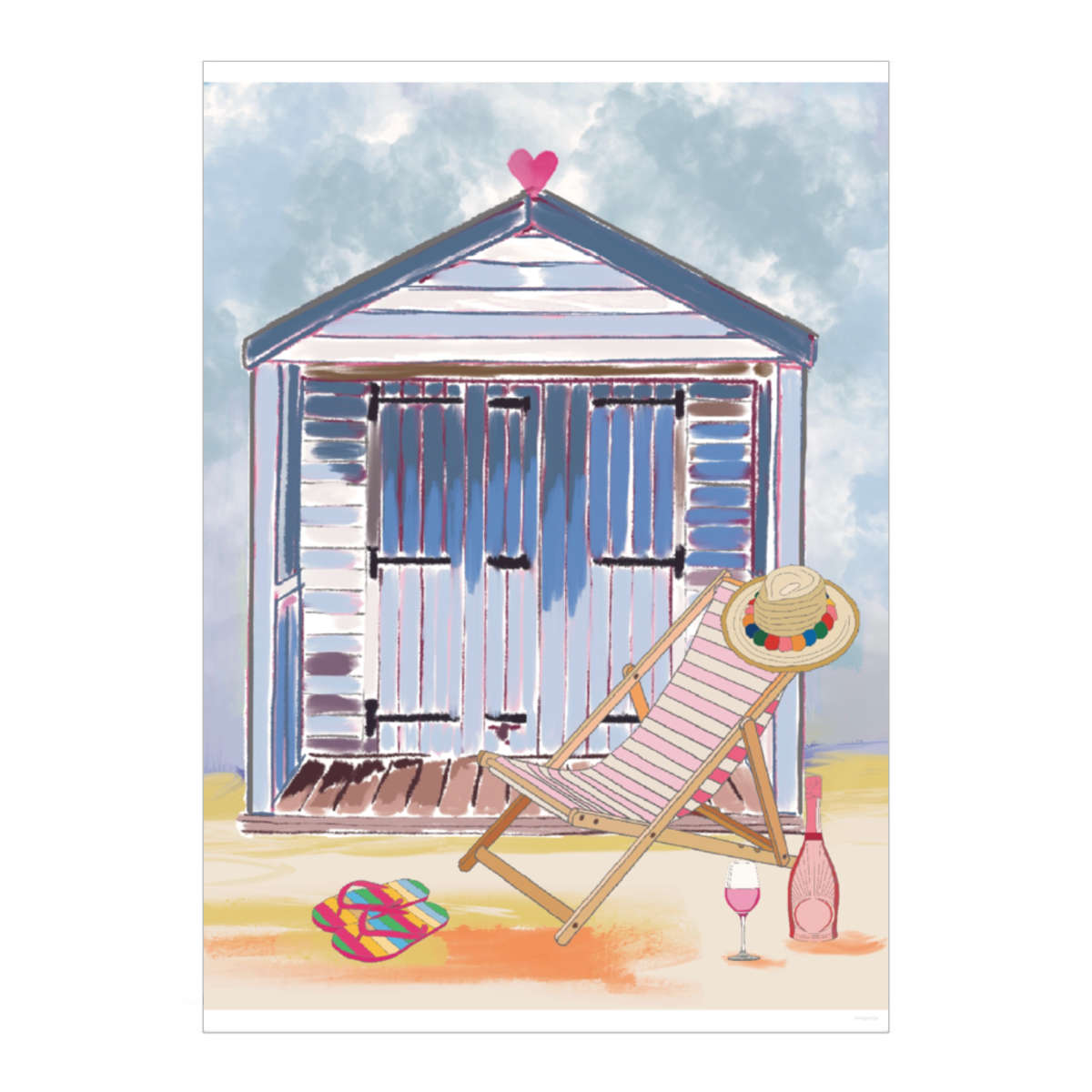 'Beach hut relax day ' Wall Art Poster Print -  Unframed Artwork for Home Decor - A3 Portrait (PP00247124)
