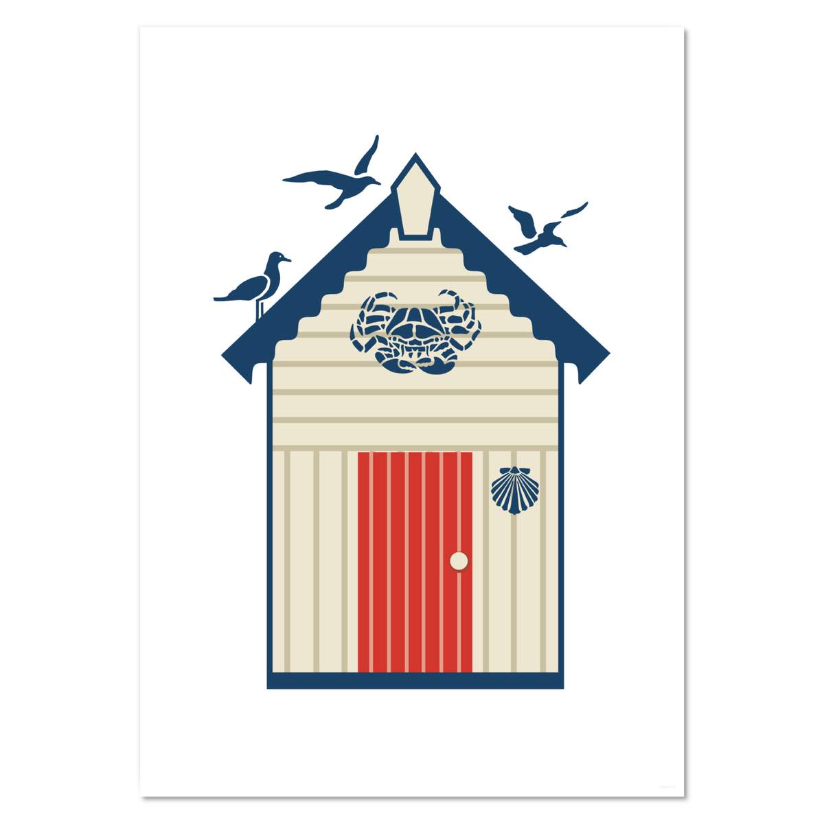 A3 'Beach Hut With Sea Gulls' Wall Poster / Print (PP00286129)