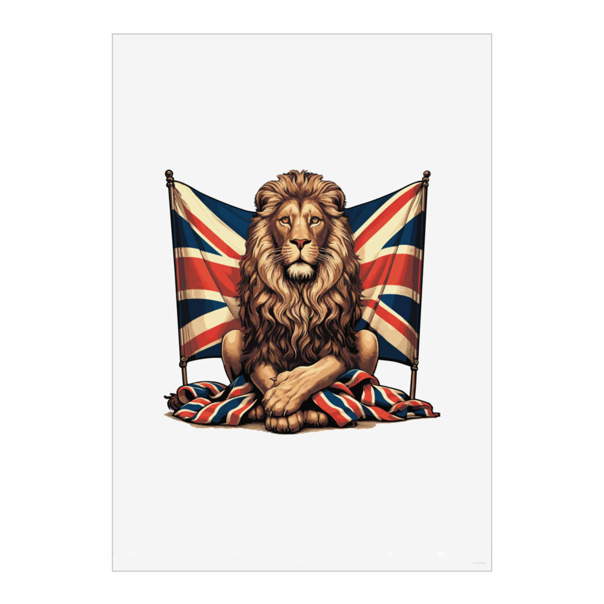 'Proud Lion & Union Jack' Wall Art Poster - A3 Portrait - Unframed Wall Art Print for Home Decor - 420mm / 16.5in (PP00326766)