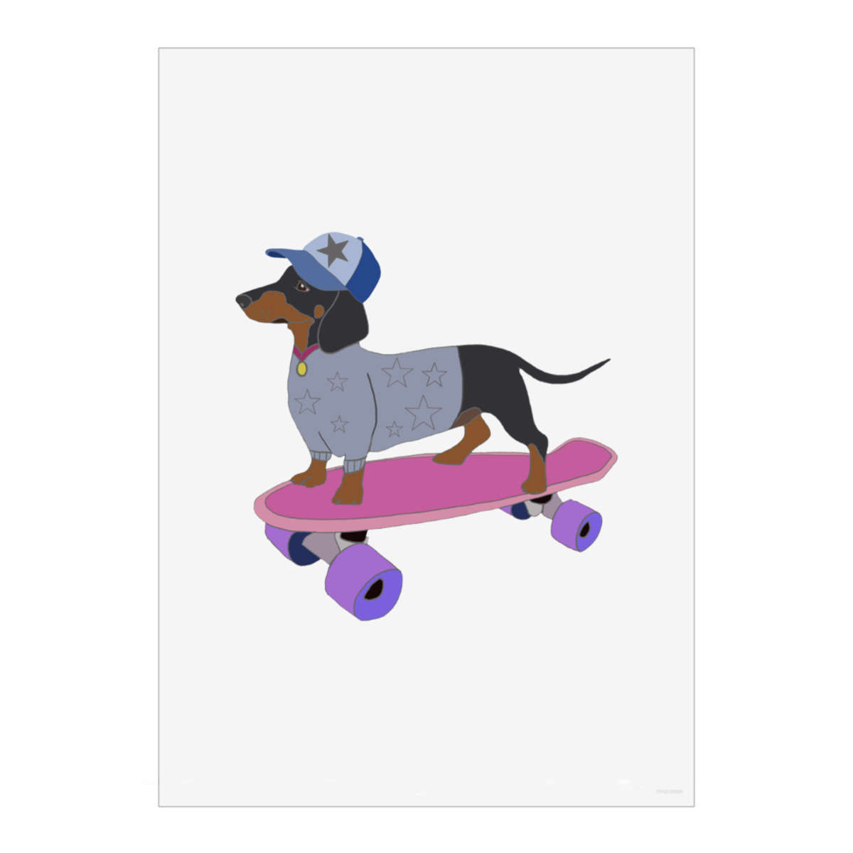 'Dachshund On Skateboard' Wall Art Poster - A4 Portrait - Unframed Wall Art Print for Home Decor - 297mm / 11.7in (PP00153586)