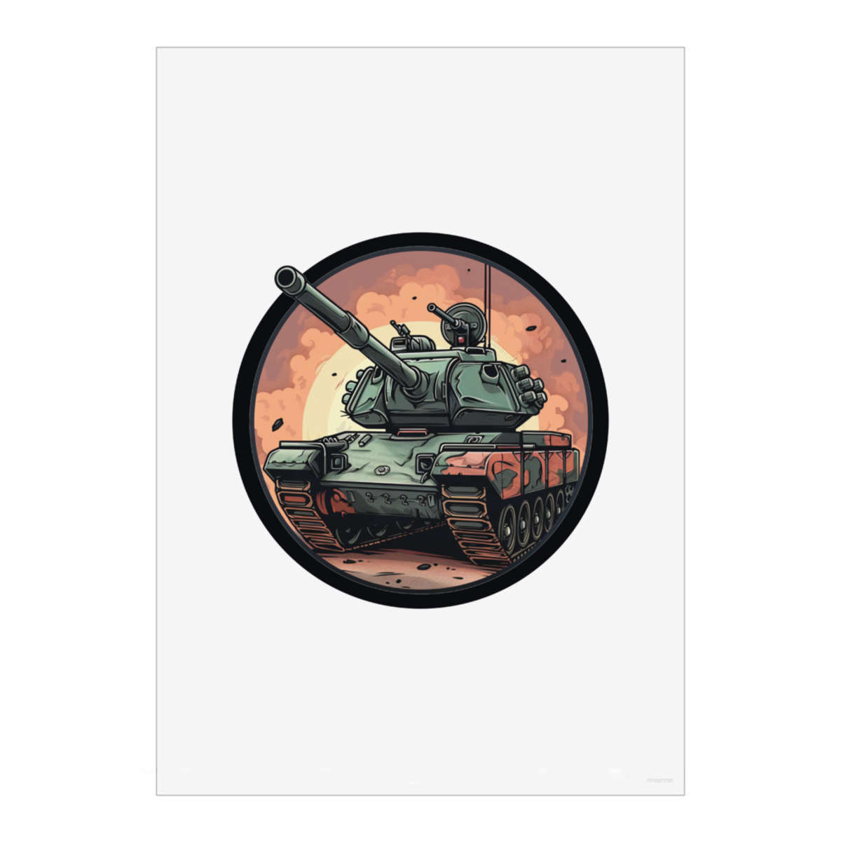 'Army Tank in Circle Frame' Wall Art Poster Print -  Unframed Artwork for Home Decor - A4 Portrait (PP00277725)