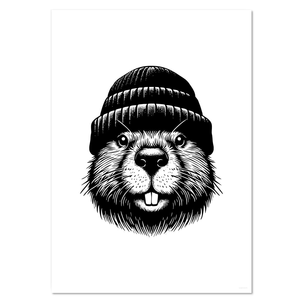 A4 'Beaver Wearing Beanie Hat' Wall Poster / Print (PP00289846)