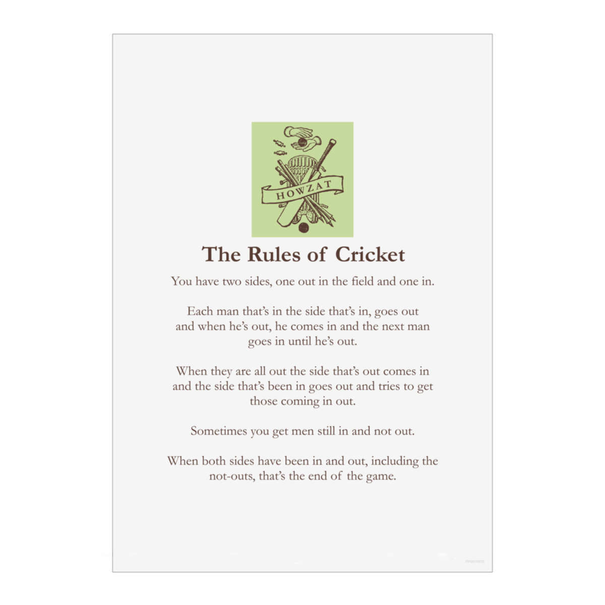 'The Rules Of Cricket' Wall Art Poster Print -  Unframed Artwork for Home Decor - A4 Portrait (PP00310515)