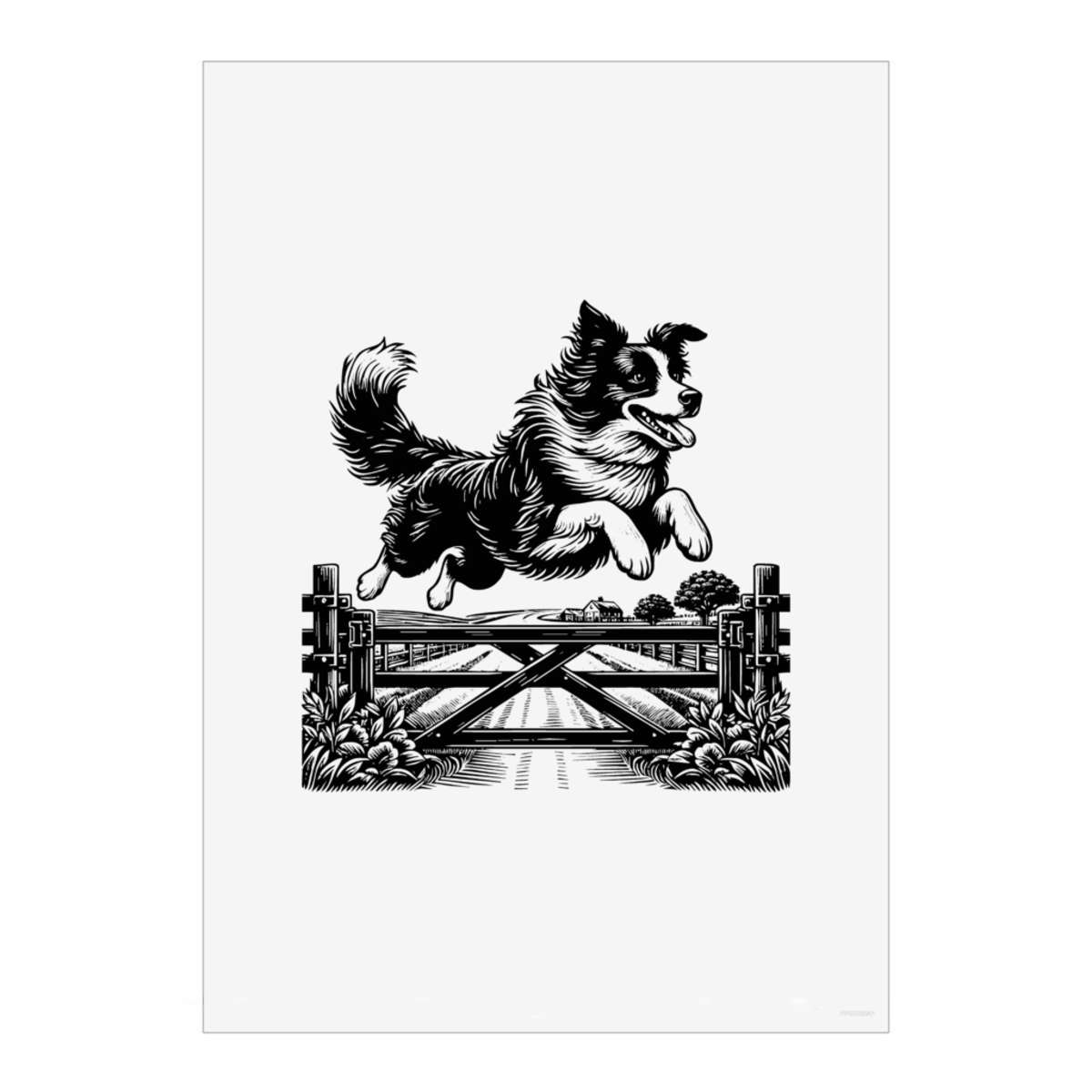 'Border Collie Farm Gate' Wall Art Poster - A4 Portrait - Unframed Wall Art Print for Home Decor - 297mm / 11.7in (PP00332261)