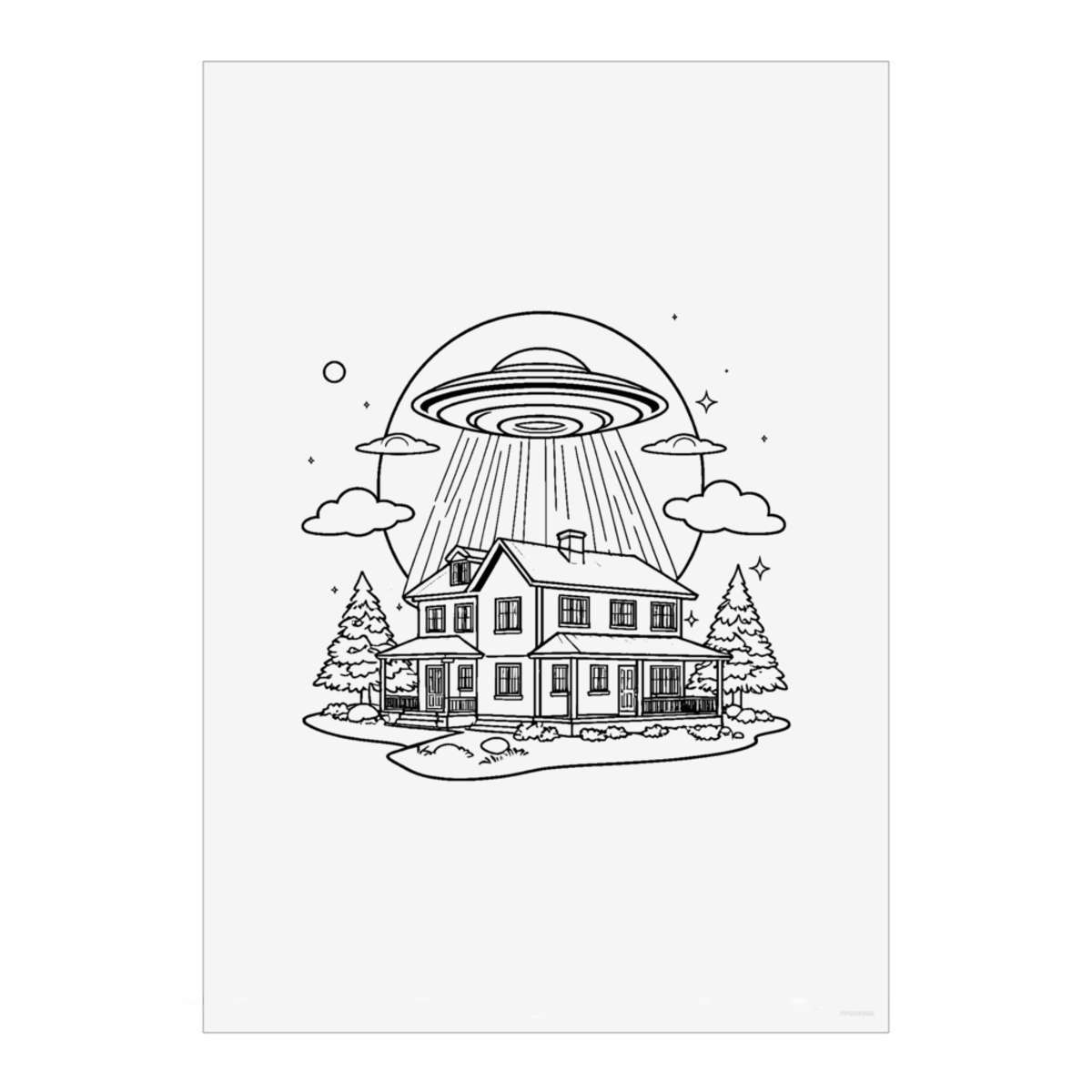 'UFO Beaming up a House' Wall Art Poster Print -  Unframed Artwork for Home Decor - A4 Portrait (PP00349982)