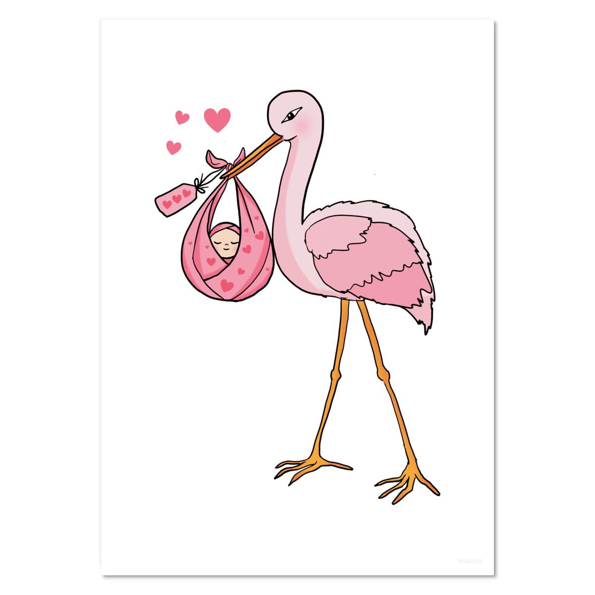 A5 'Stork Delivering Baby Girl' Wall Poster / Print (PP00253019)