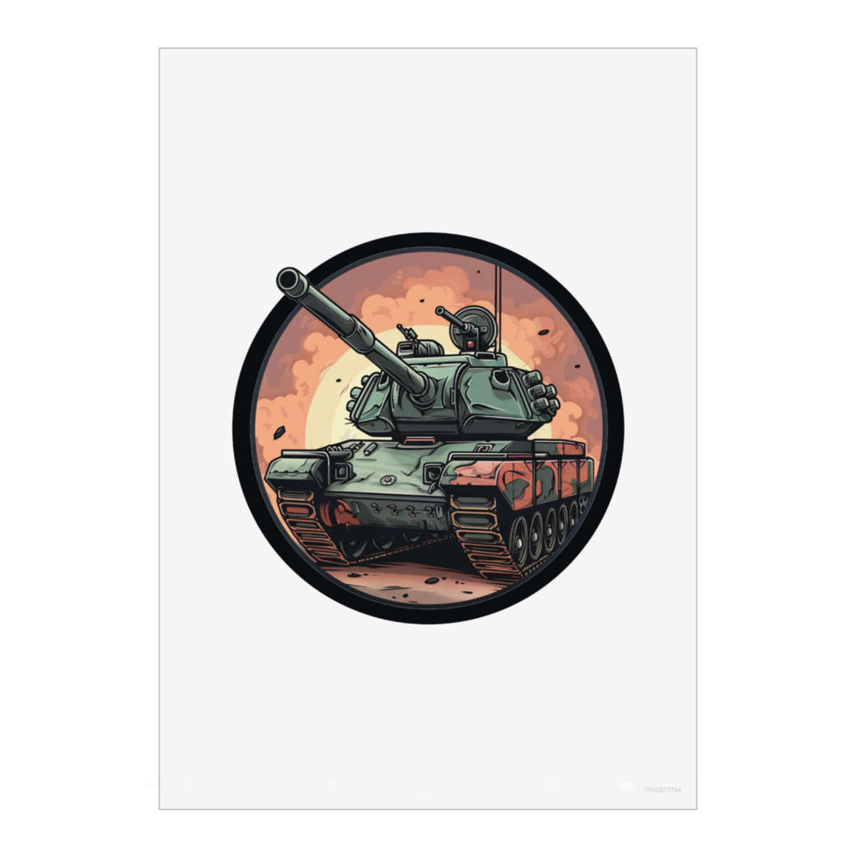'Army Tank in Circle Frame' Wall Art Poster Print -  Unframed Artwork for Home Decor (PP047173)