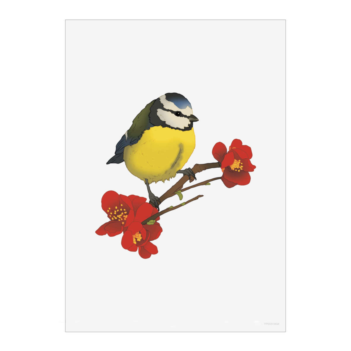 'Blue Tit on Flowering Branch' Wall Art Poster Print -  Unframed Artwork for Home Decor - A5 Portrait (PP00313424)