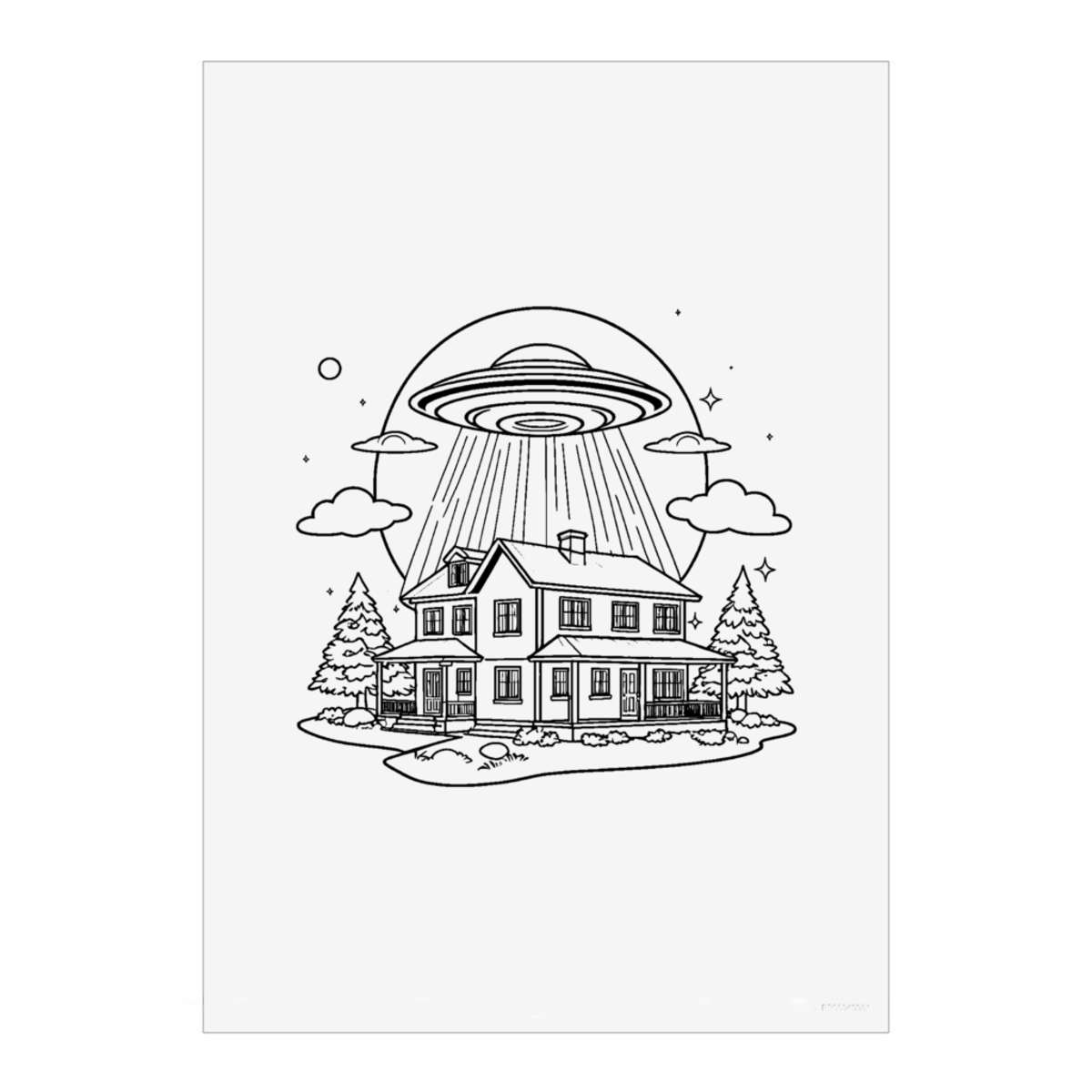 'UFO Beaming up a House' Wall Art Poster Print -  Unframed Artwork for Home Decor (PP060419)