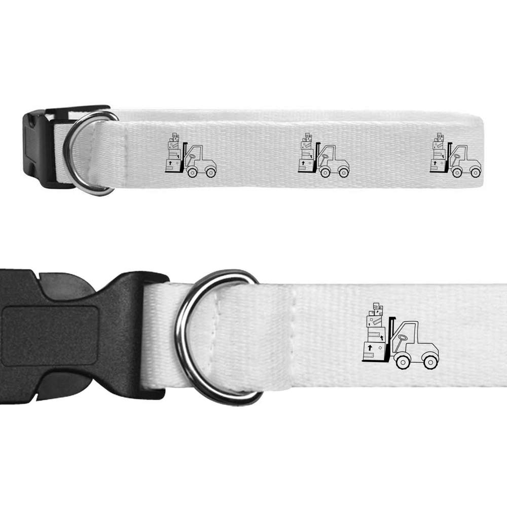 'Forklift Truck' Dog Collar - White, L - Warehouse Loader Industrial Equipment - Adjustable Collar for Leads, ID Tags, Walks and Photos (PR00011712)