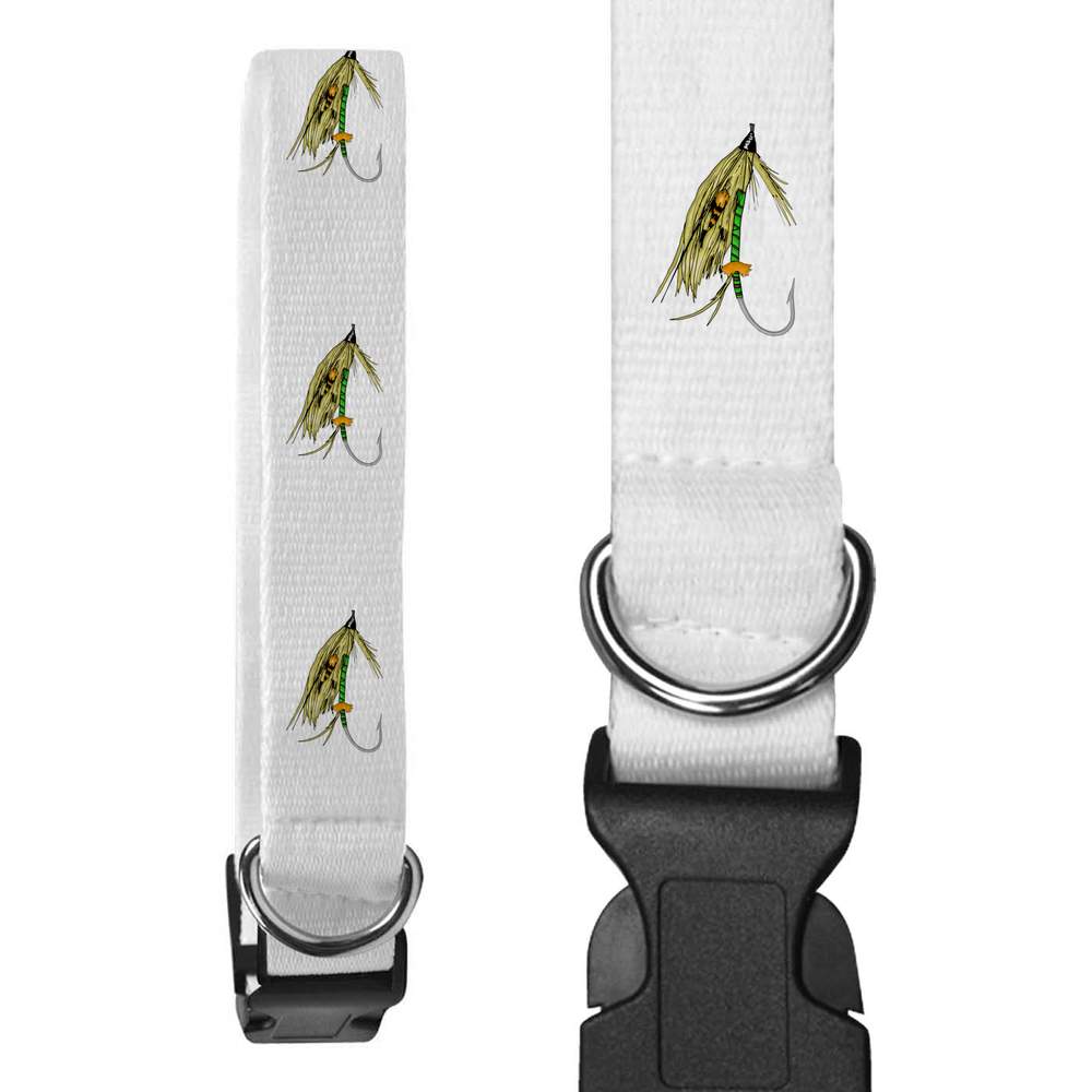 'Fishing Fly' Dog Collar - White, L - Adjustable Collar for Leads, ID Tags, Walks and Photos (PR00023716)