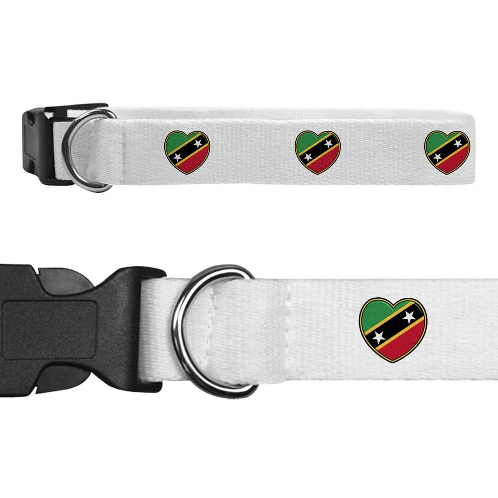 'St Kitts & Nevis Heart' Dog Collar - White, L - Adjustable Collar for Leads, ID Tags, Walks and Photos (PR00042872)