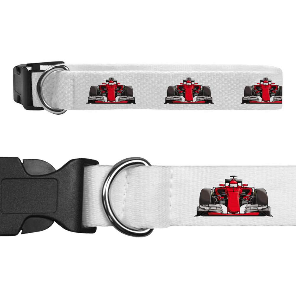 'Red Race Car' Dog Collar - White, S - High-Speed Racing Vehicle Front View - Adjustable Collar for Leads, ID Tags, Walks and Photos (PR00026803)