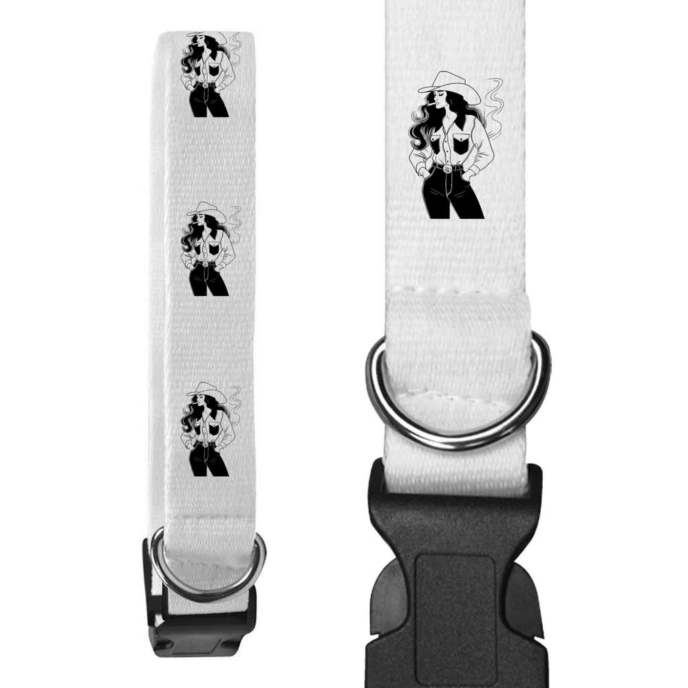 'Cowboy Girl' Dog Collar - White, S - Adjustable Collar for Leads, ID Tags, Walks and Photos (PR00056793)