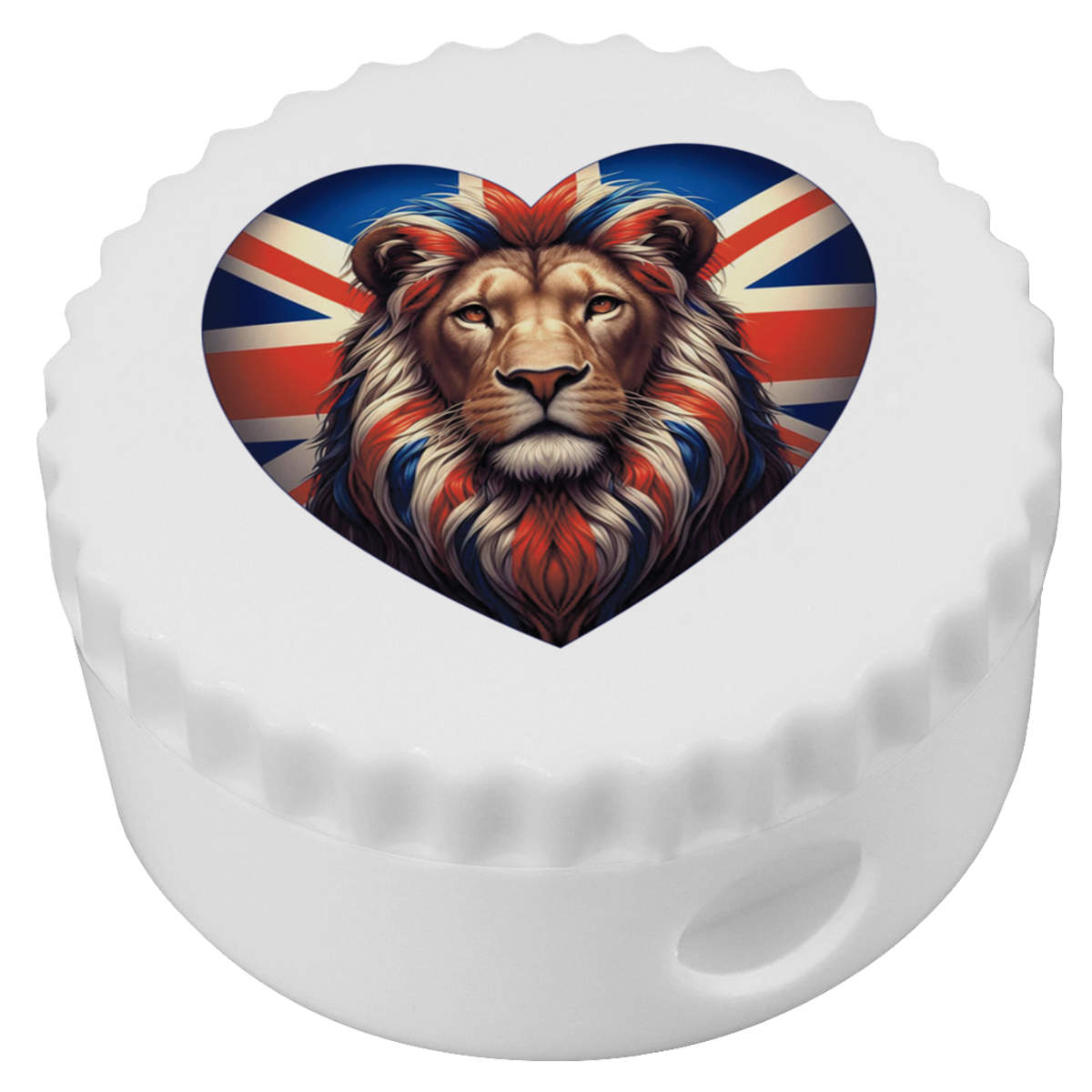 'Union Jack Heart With Lion' Compact Pencil Sharpener (PS00050653)