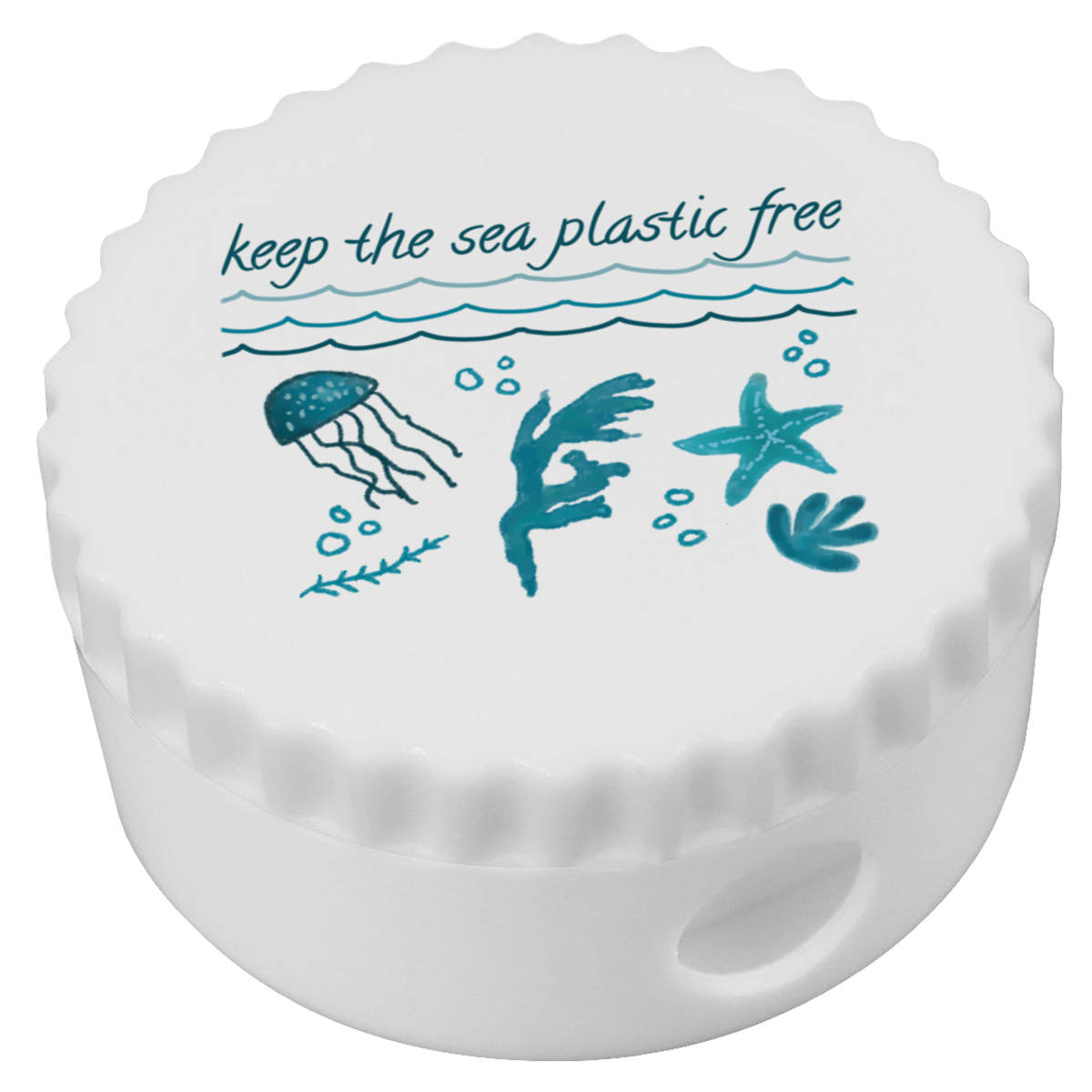'Keep The Sea Plastic Free' Compact Pencil Sharpener (PS00050859)
